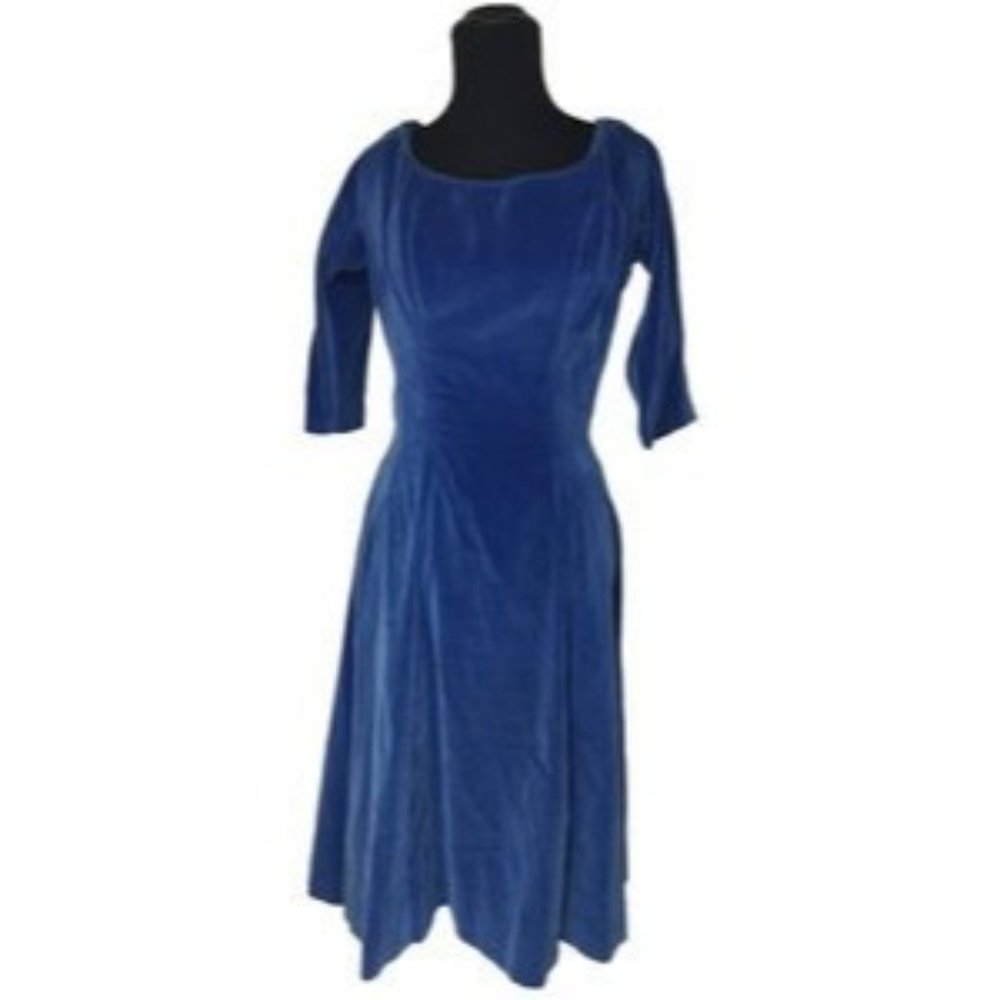 Gigi Young New York Blue Velvet Fit and Flare Dress Sz 6-8